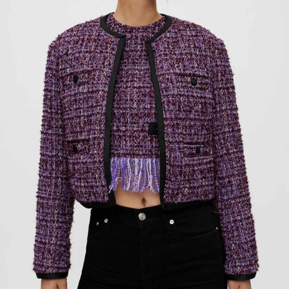 Maje Purple quilted tweed jacket NWT $535 Size 40 - Picture 3 of 8